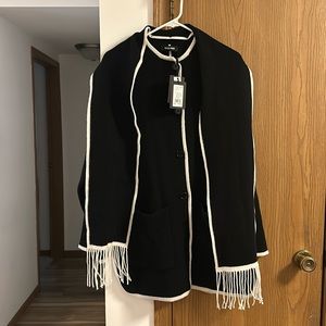 Cashmino Contrast Stitch Sweater Jacket with Removable Scarf